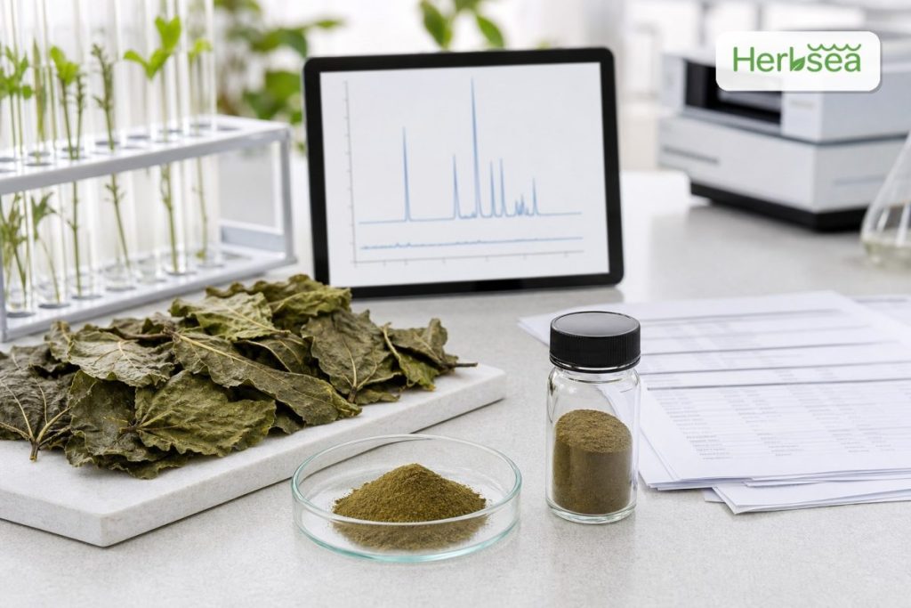 Mulberry leaf extract powder sample for B2B supplement formulation sourcing