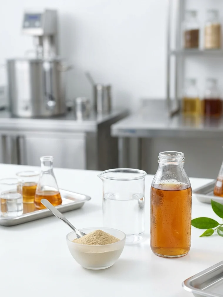 Cold soluble tea powder sample testing for RTD beverage formulation