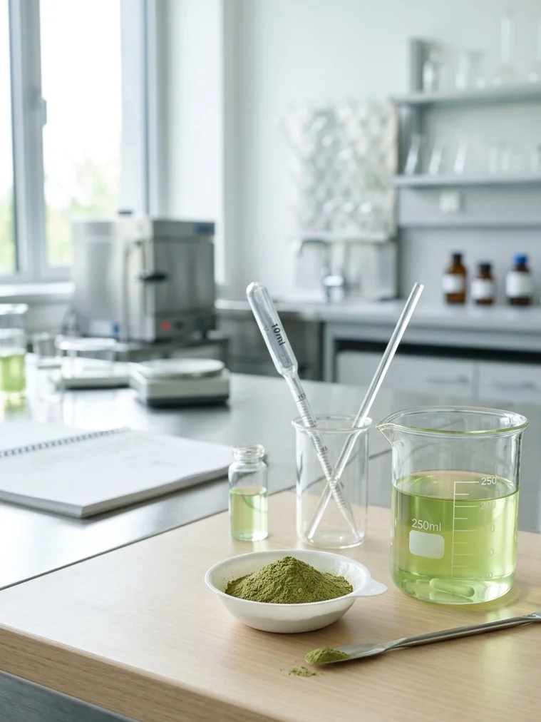 Green tea extract liquid formulation sample testing for beverage brands