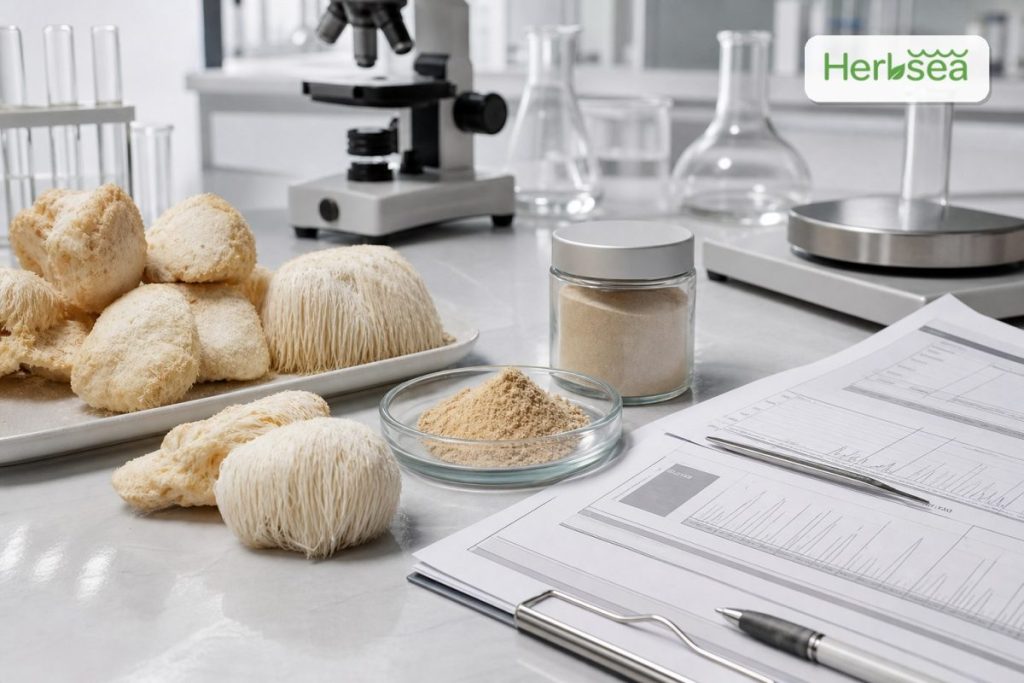 Lion's mane mushroom extract bulk sample and COA review for supplement manufacturing