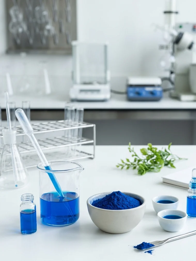Natural blue colorant supplier sample testing with blue spirulina powder
