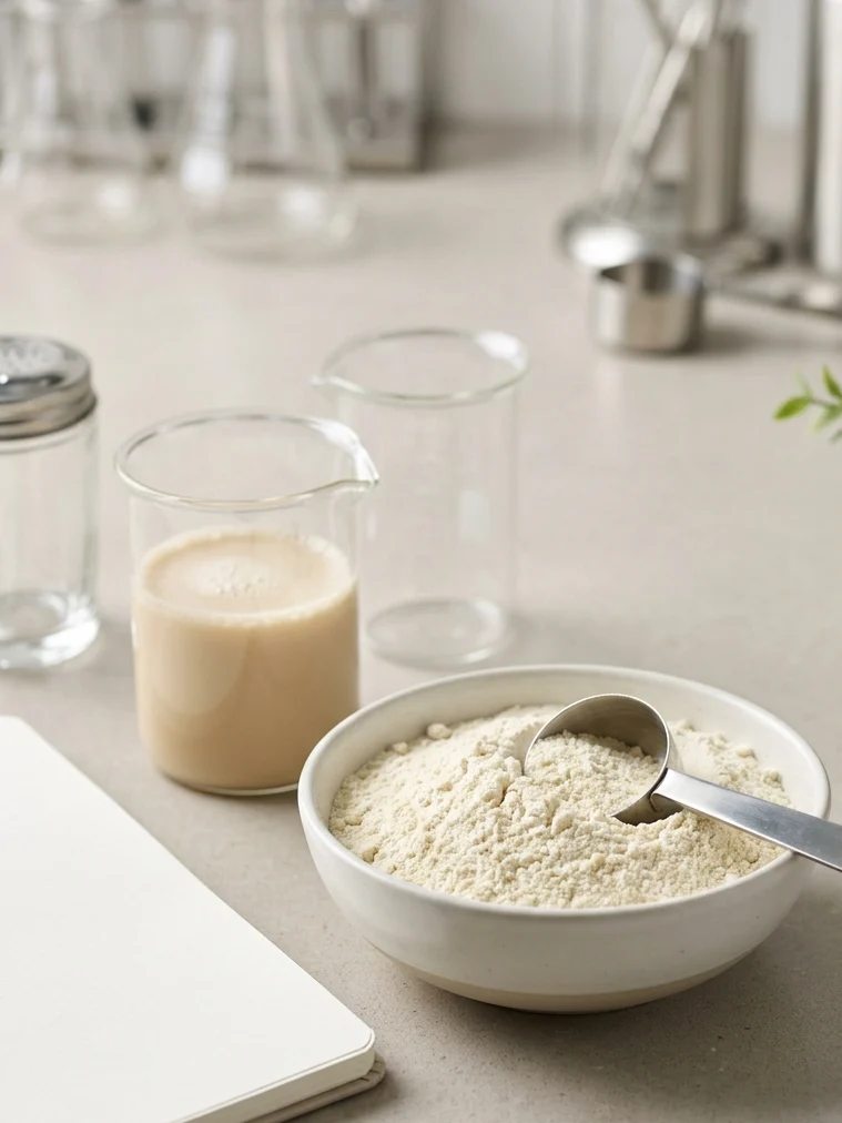 Protein powder for beverage formulation with plant protein sample testing