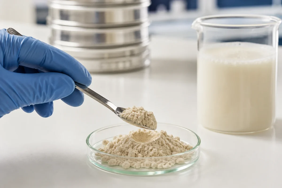 Laboratory testing of plant protein powder — particle size, solubility and dispersion checks for application fit