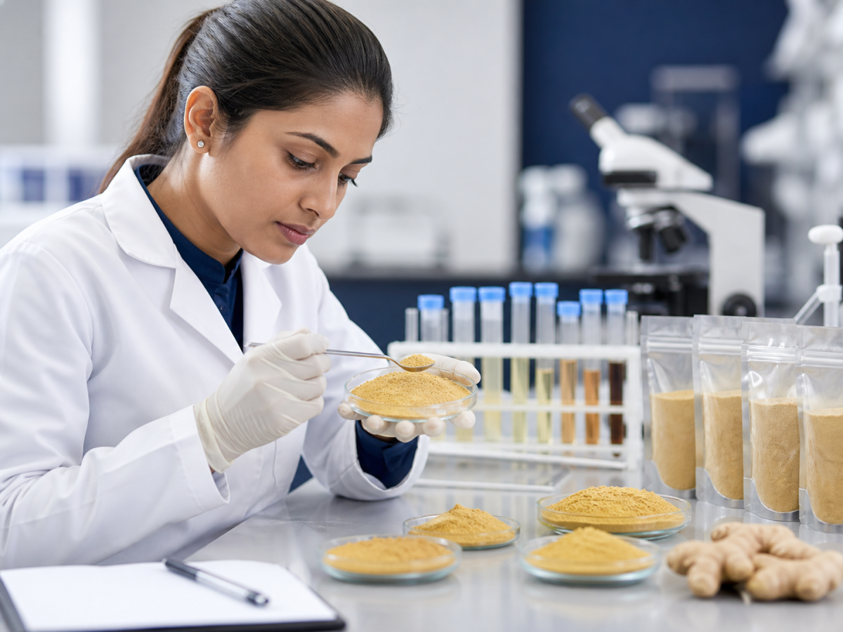 Ginger powder sample evaluation in a laboratory
