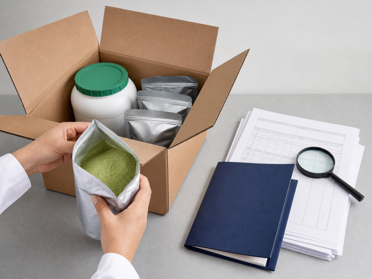 Packing and shipping documents for green tea extract bulk supply with certificate folder under review