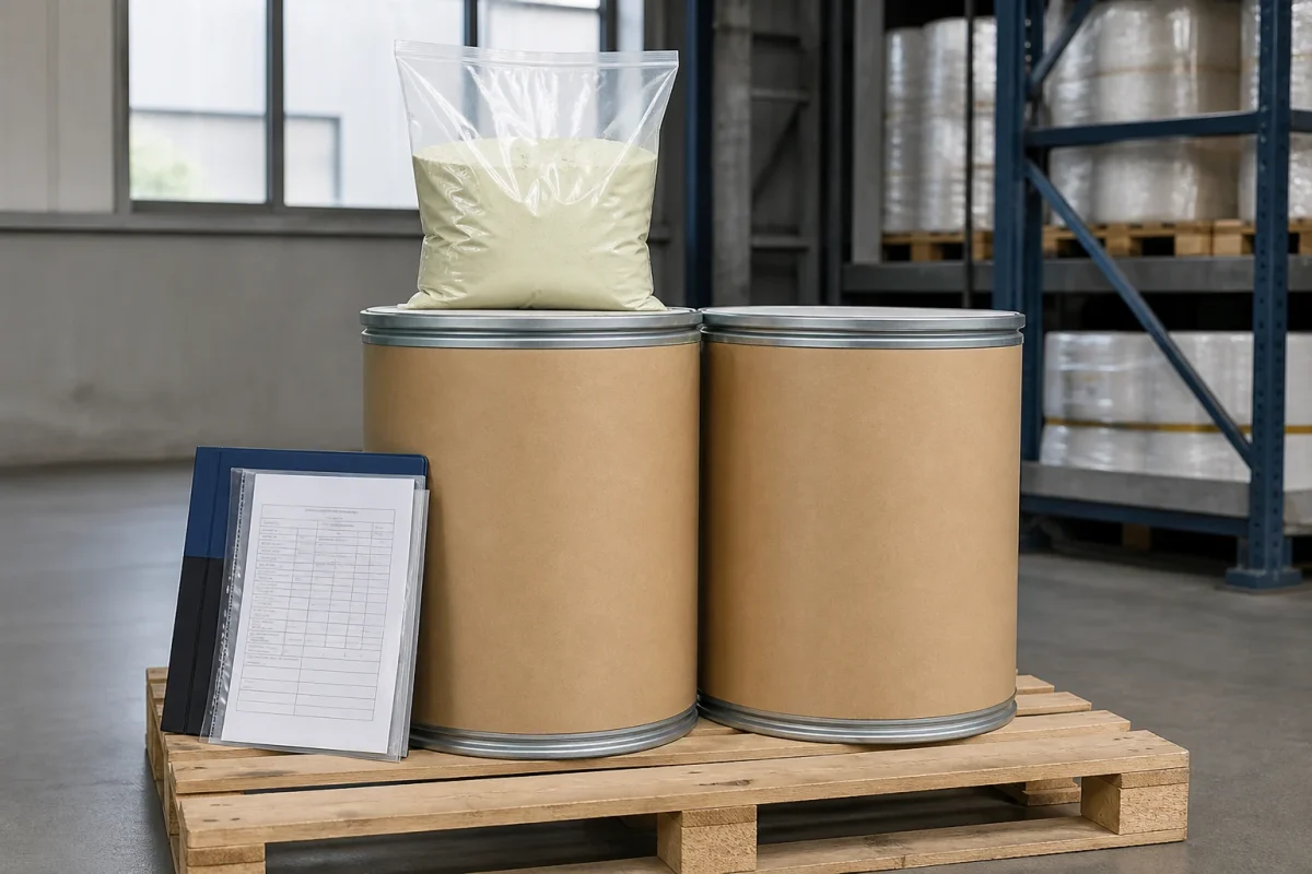 Bulk 25kg drums and shipping document folder for instant green tea powder supply