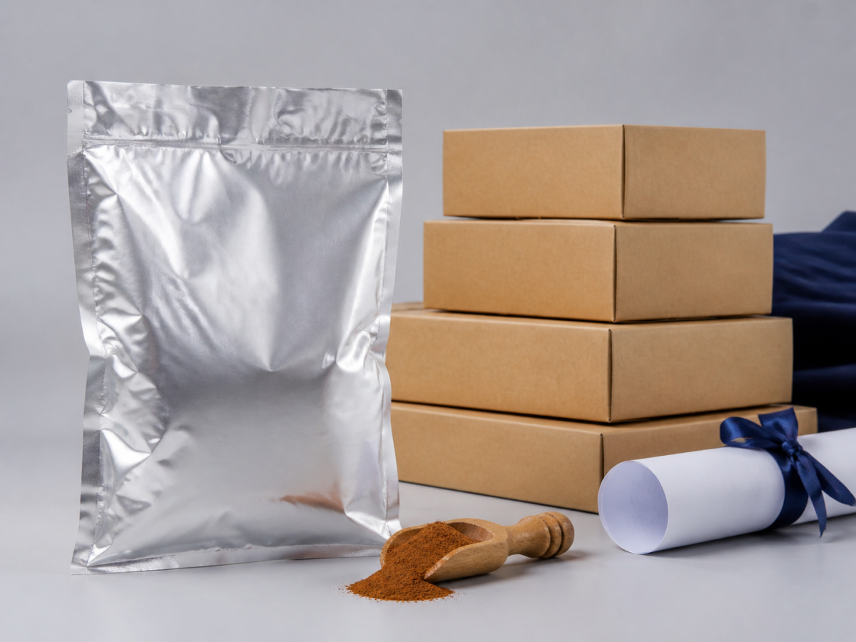 Export packaging and certificate set for bulk cinnamon powder supply