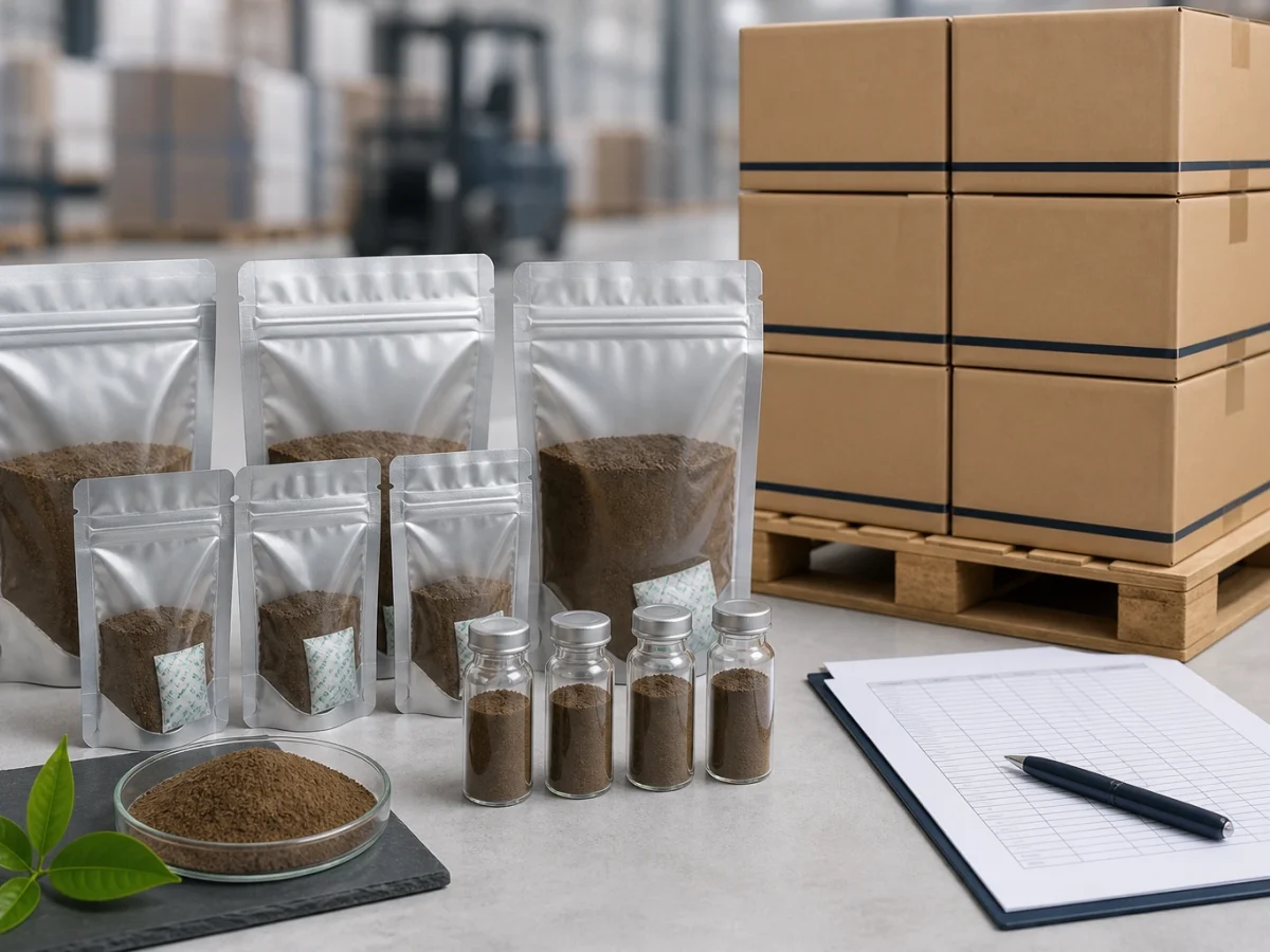 Export sample packaging and logistics for instant tea powder bulk supply