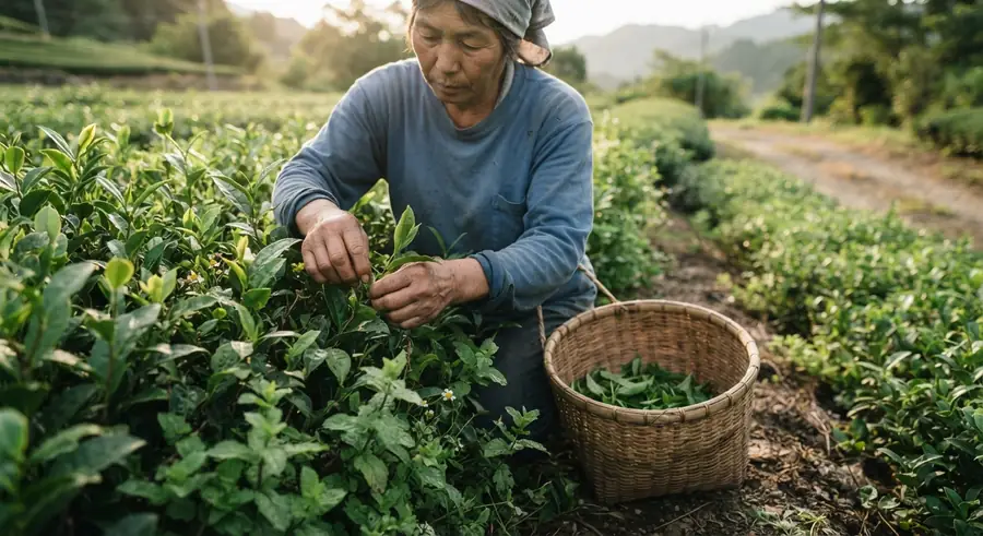 Farm tea harvest and botanical sourcing